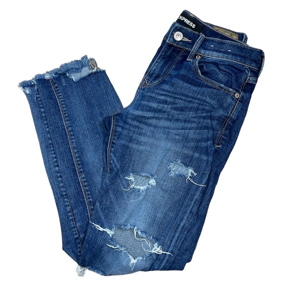 Express Skinny Ankle Stretch Mid Rise Ripped Jeans - Picture 1 of 11
